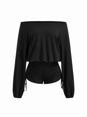 Cider Black Off-Shoulder Long Sleeve Romper